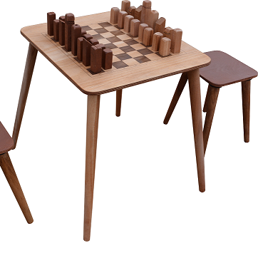 木制国际象棋游戏桌成人和儿童国际象棋桌用带椅子的手工国际象棋游戏架