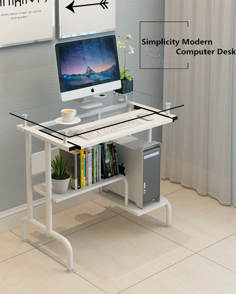 Brikley现代设计32英寸钢化玻璃电脑桌木质和钢结构