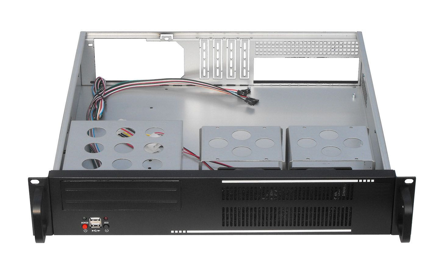2U服务器机箱工业机箱4 x 3.5“HDD托架2个8025风扇标准1U电源或PS2电源