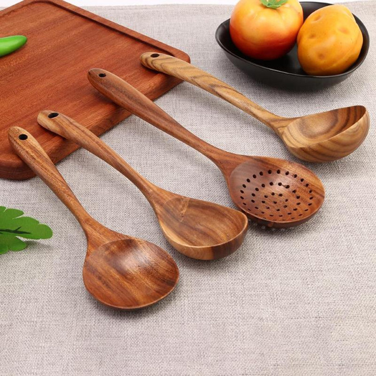 友好的天然木制餐具勺子勺子特纳长米香菜汤撇子烹饪勺子厨房工具