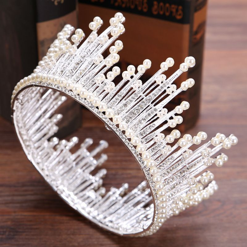 奢华的珍珠水钻装饰全圆形大皇冠新娘精致的蒂亚拉