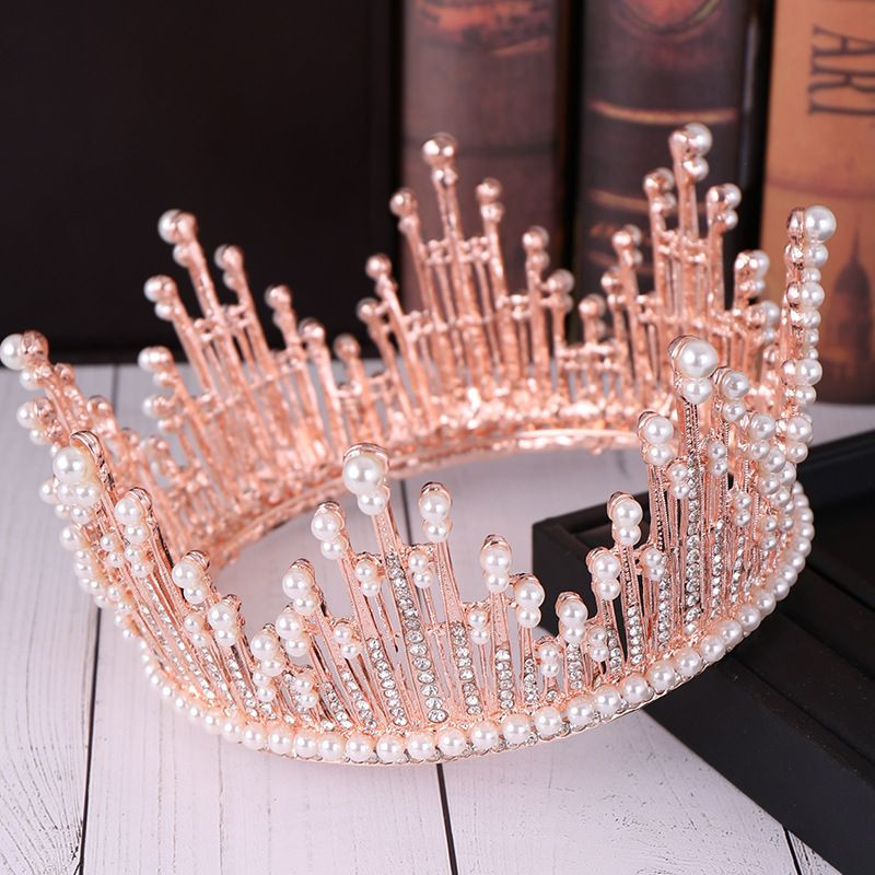 奢华的珍珠水钻装饰全圆形大皇冠新娘精致的蒂亚拉