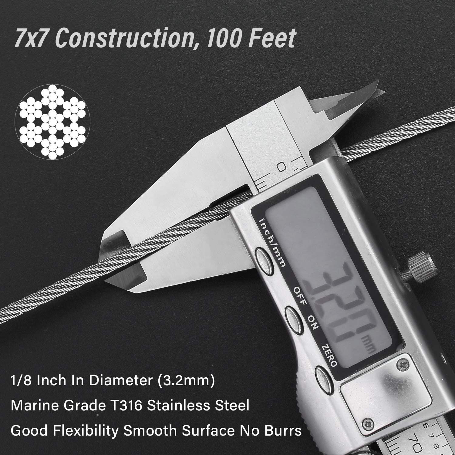 T316用于栏杆、甲板的马林级不锈钢飞机钢丝绳电缆