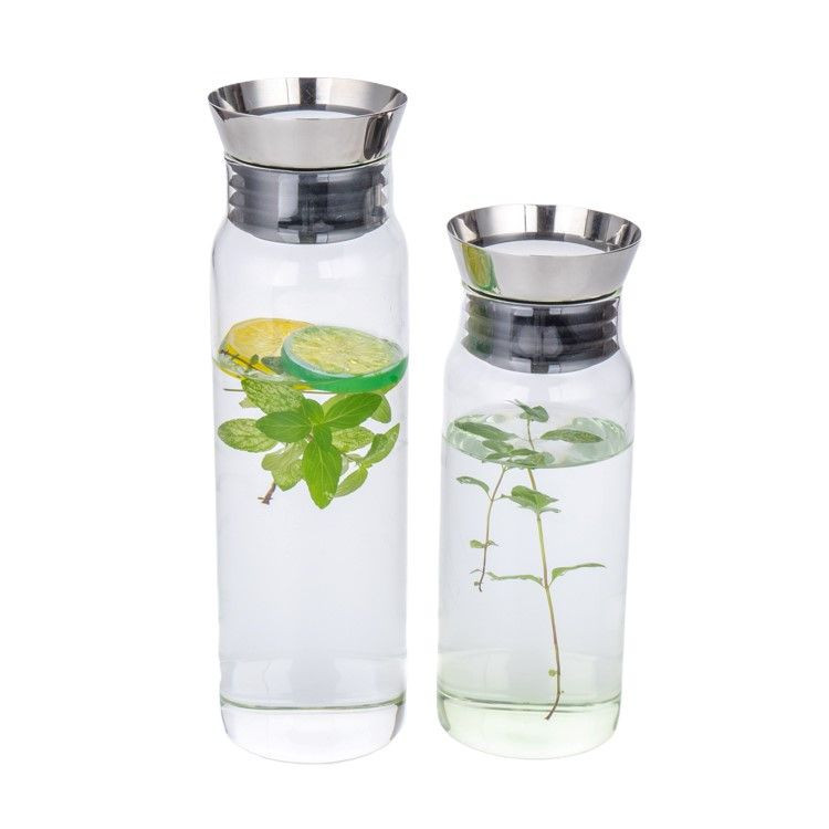 900ml透明玻璃水罐，带不锈钢盖透明玻璃水瓶玻璃水瓶