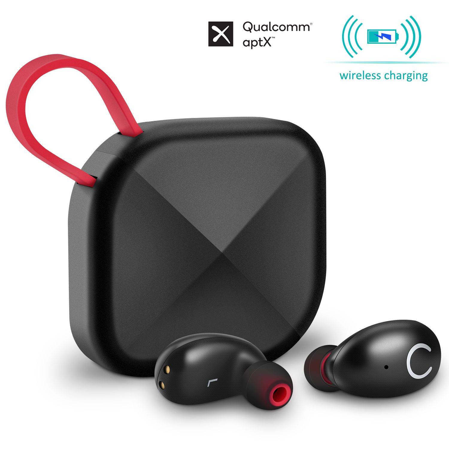 B6真无线耳机，带无线充电盒IPX8防水TWS立体声入耳式耳机内置麦克风耳机高级声音，深低音，适用于运动