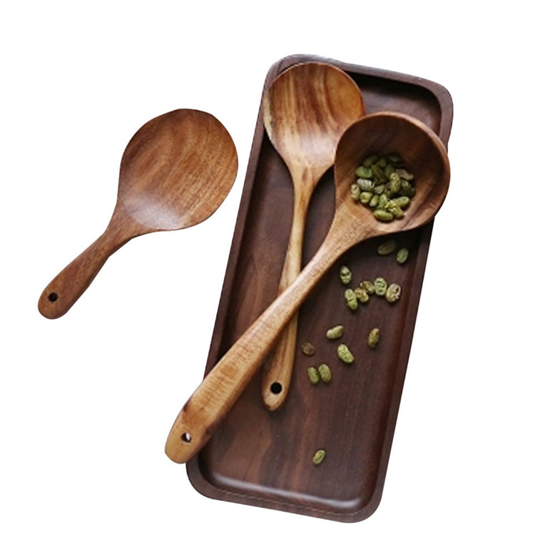 友好的天然木制餐具勺子勺子特纳长米香菜汤撇子烹饪勺子厨房工具