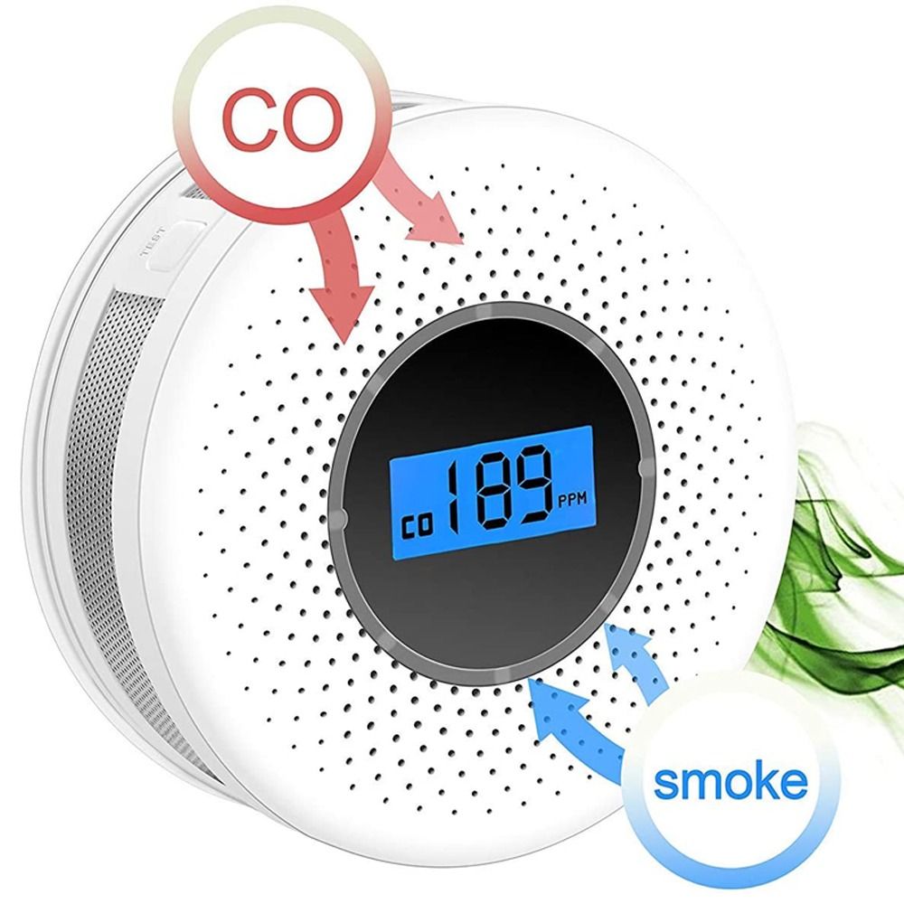 一氧化碳探测器复合二合一一氧化碳烟雾LCD火灾报警器烟雾组合监测仪气体泄漏声音警告