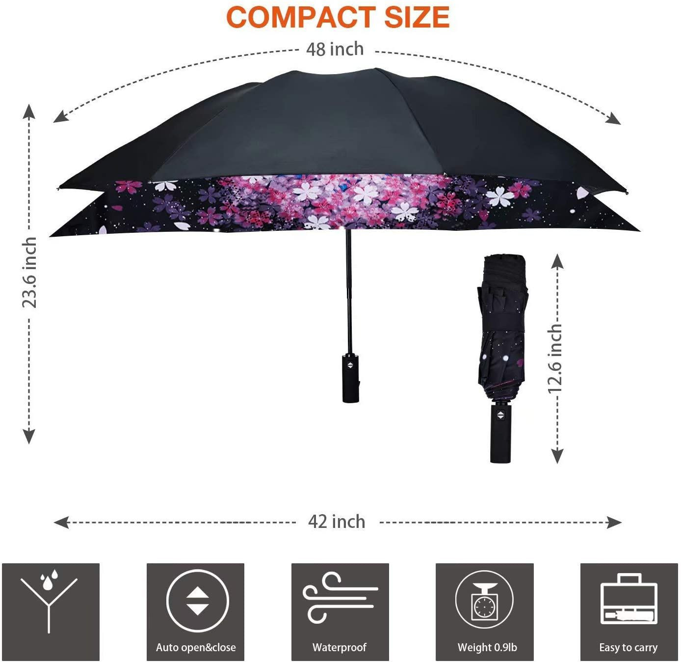 23英寸8肋3折雨伞，用于促销