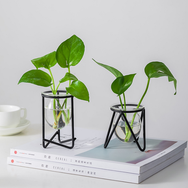 花瓶小型北欧风格植物现代透明办公室装饰婚礼金属+玻璃花瓶家居装饰