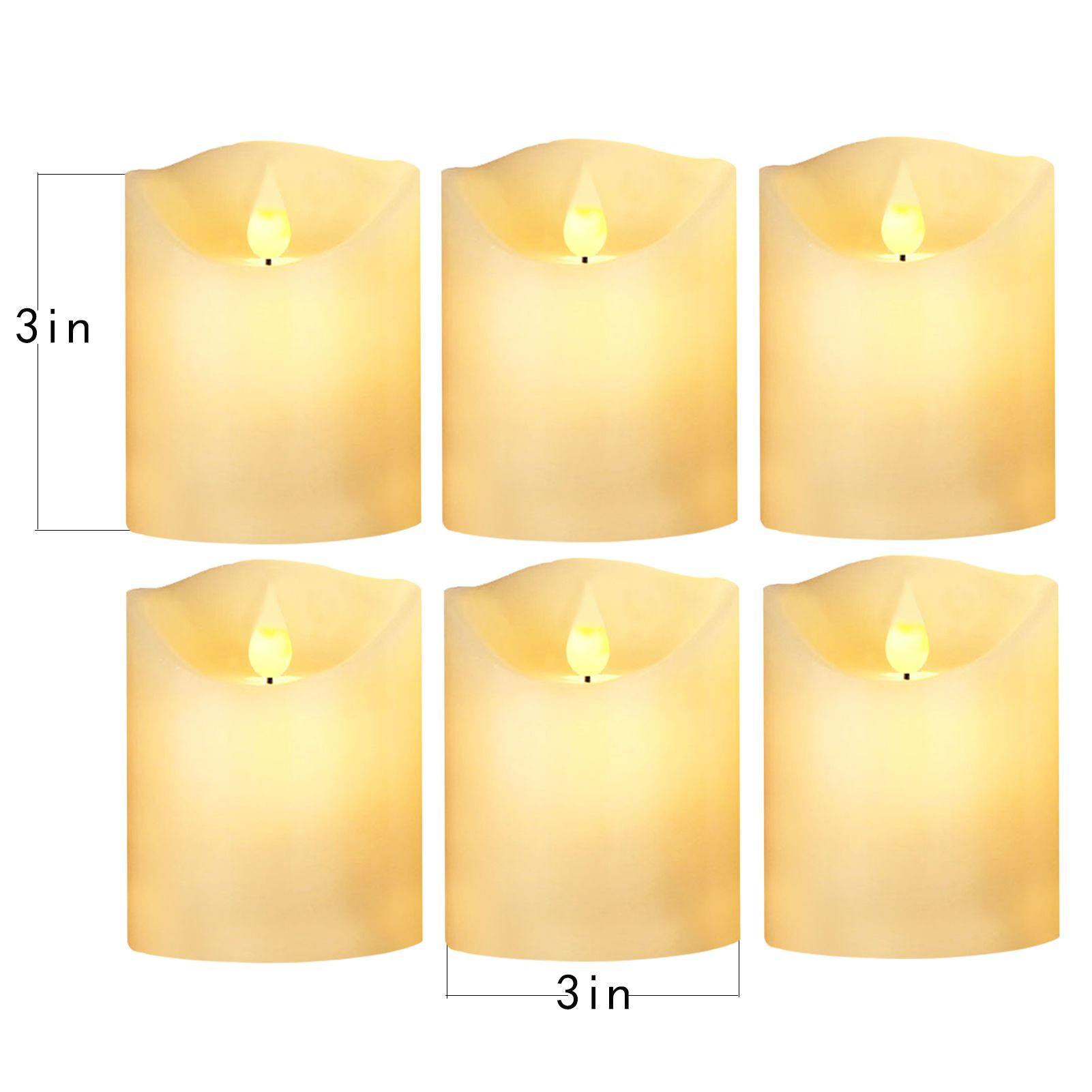 批发套装6个逼真的火焰3英寸柱3D闪烁移动灯芯LED无焰蜡烛，用于晚宴