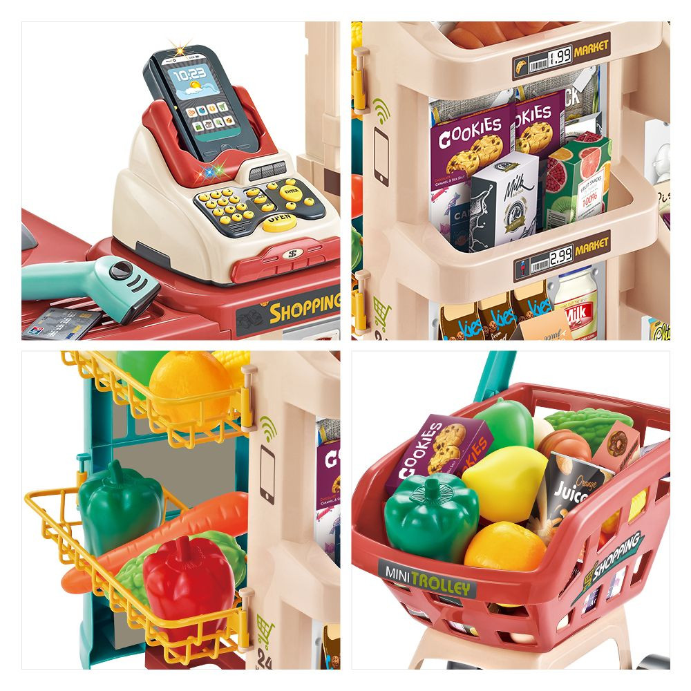 假装玩超市玩具经典计数儿童厨房玩具带扫描仪和收银机为男孩女孩玩食物