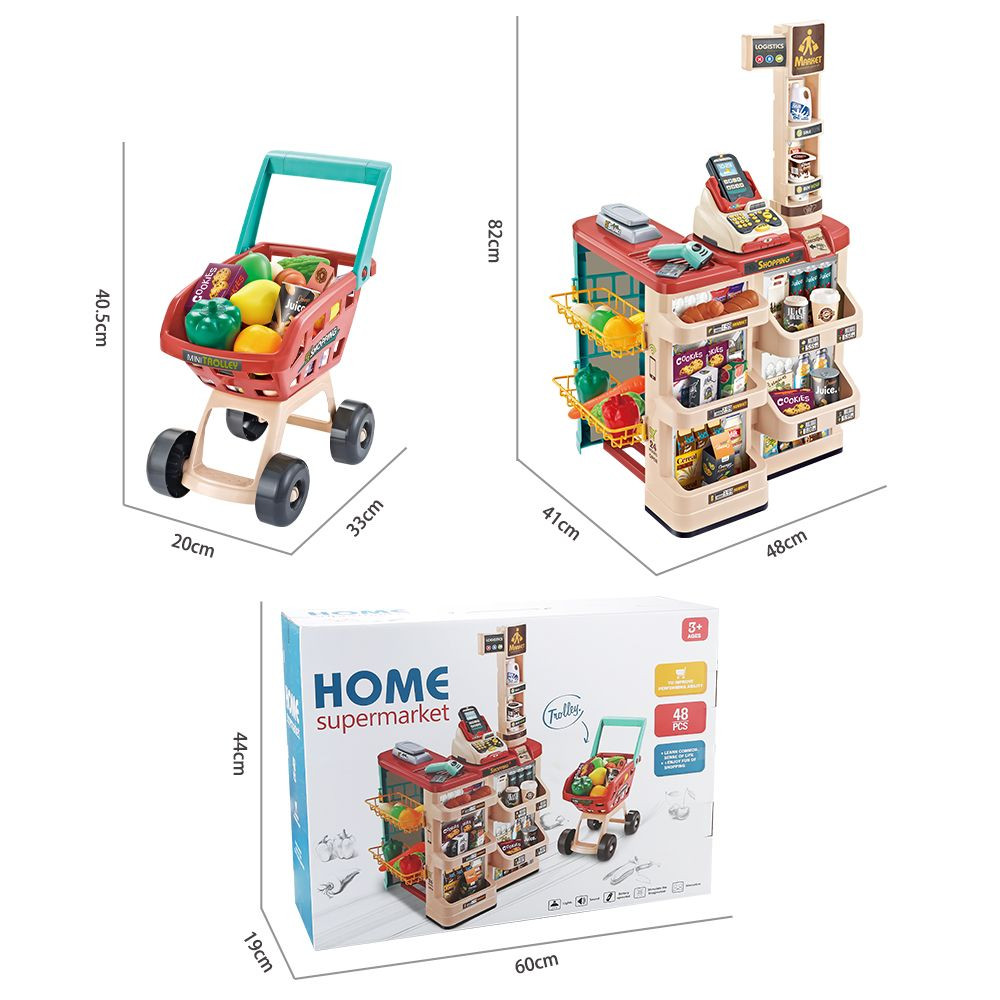 假装玩超市玩具经典计数儿童厨房玩具带扫描仪和收银机为男孩女孩玩食物