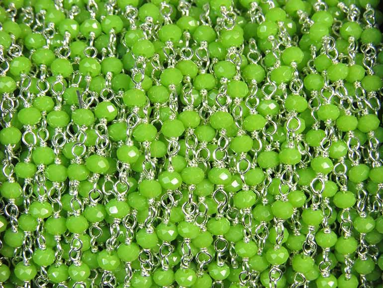 Peridot绿色水晶3mm金属丝缠绕玫瑰风格链条