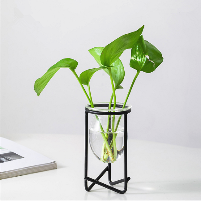 花瓶小型北欧风格植物现代透明办公室装饰婚礼金属+玻璃花瓶家居装饰