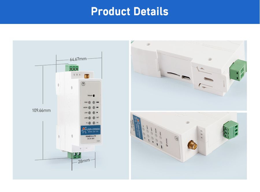 Din Rail RS485全球蜂窝调制解调器USR-DR504-G