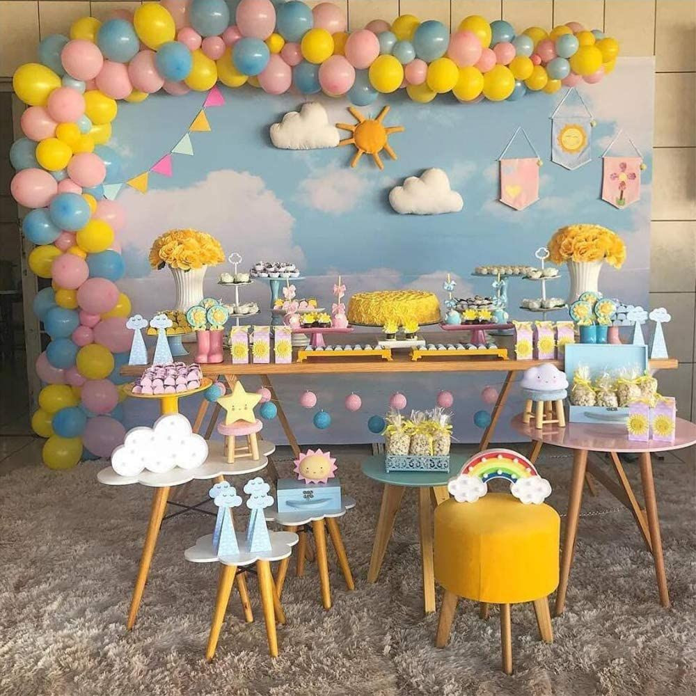 日月云天主题横幅拱门套装铝膜气球热卖粉色彩虹气球批发