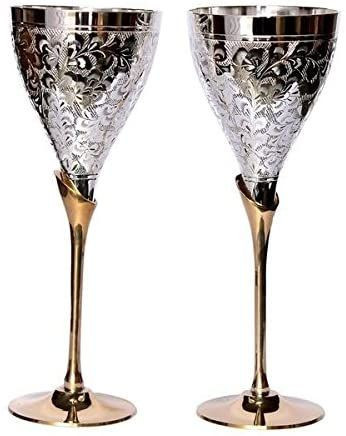 TUZECH葡萄酒香槟威士忌玻璃杯镀银高级香槟长笛Coupes派对玻璃餐具套装（2件套）
