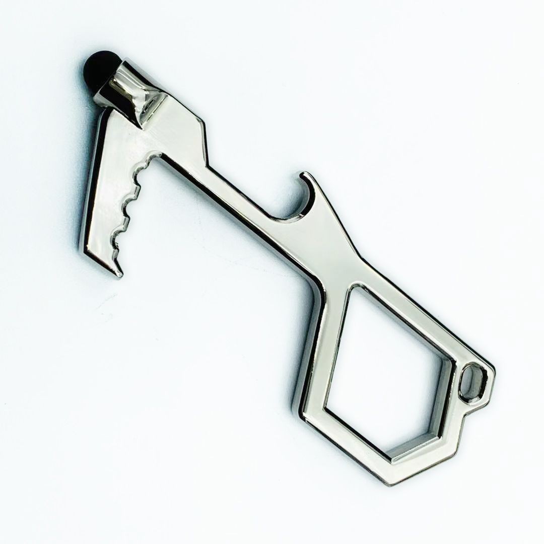 热门销售金属钥匙扣无接触开门器开瓶器钥匙圈。触控笔钥匙扣