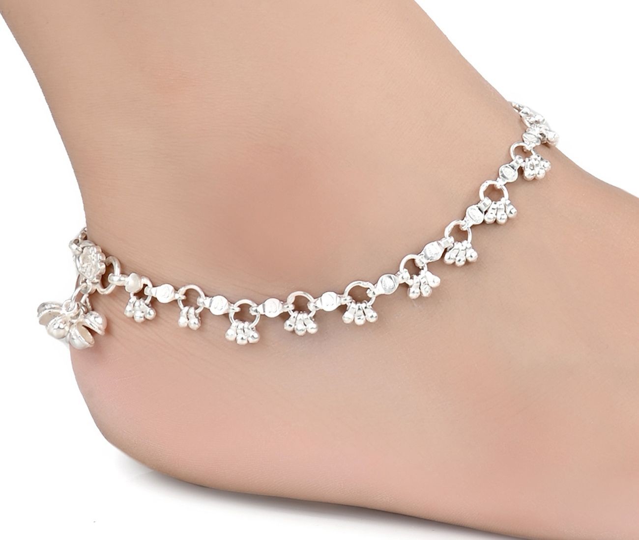 AanyaCentric白色金属脚链脚链印度传统民族花式女士和女孩款